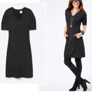 CAbi Minimalist Black Knee Length Dress Samantha Small Classic Style 3827